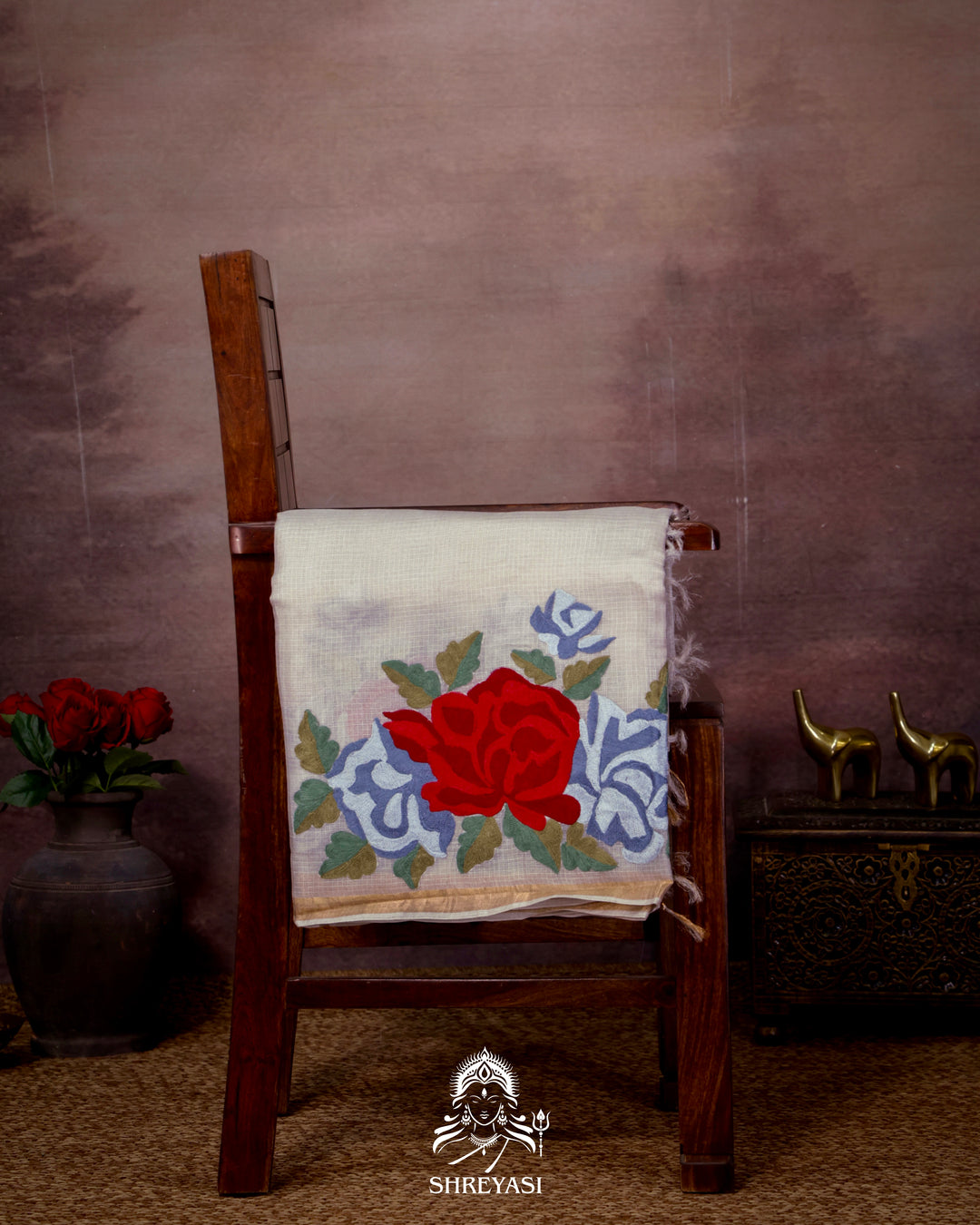 Handloom Pure Silk Kota Saree with Resham Floral Embroidery