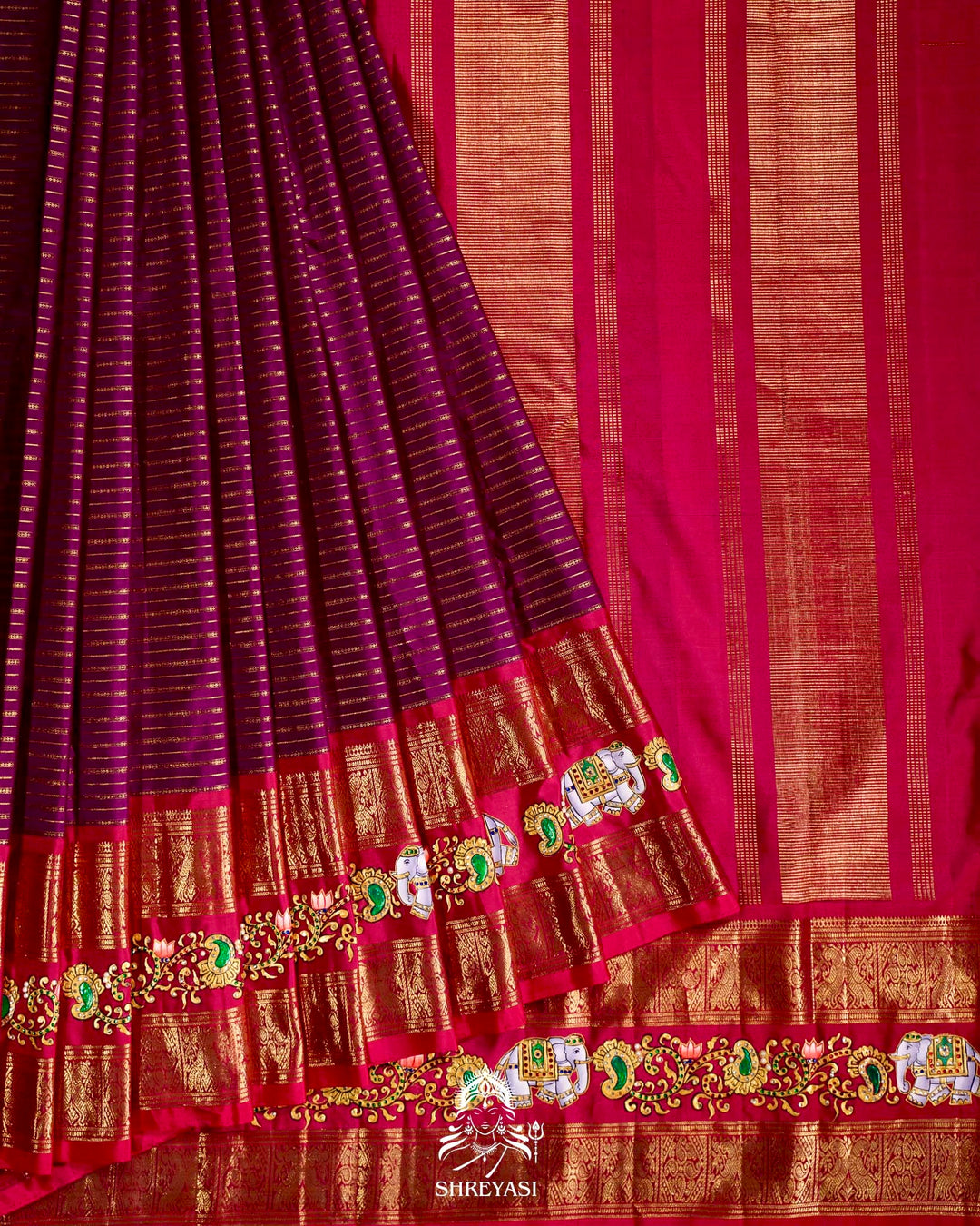 Handloom Pure Kanjivaram Silk Sarees with Real Zari and Hand Painted Tanjore Art