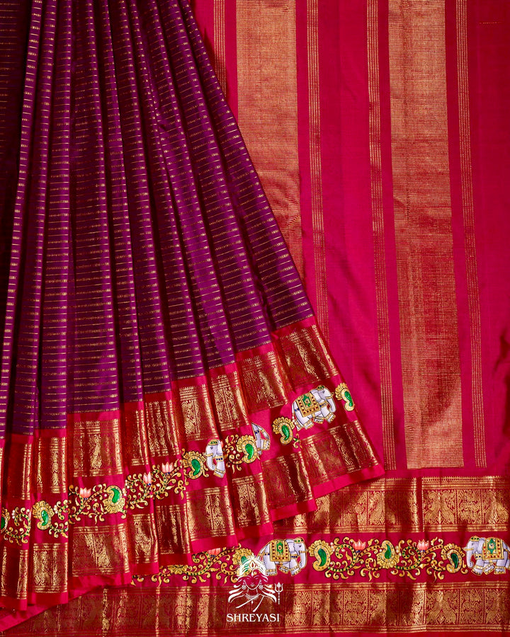 Handloom Pure Kanjivaram Silk Sarees with Real Zari and Hand Painted Tanjore Art
