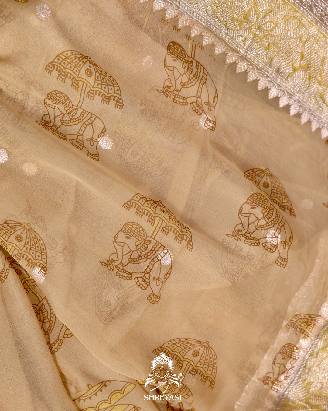 Banarasi Khaddi Chiffon Georgette Saree with Hand Block Motifs