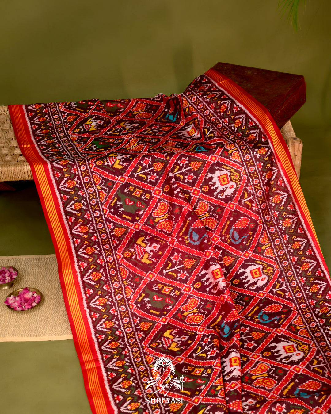 Handloom Rajkot Patola Silk Saree in 14 Motif Design