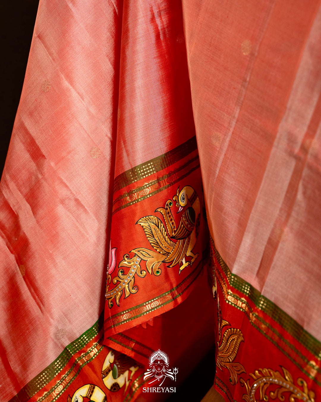 Traditional Tanjore Painting on Handloom Pure Kanjivaram Silk Sarees with Real Zari