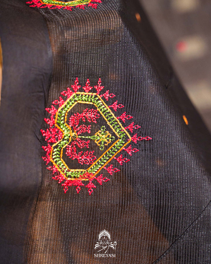 Handloom Pure Mangalagiri Silk Sarees with Mirror Work & Embroidery | Pen Kalamkari Blouse