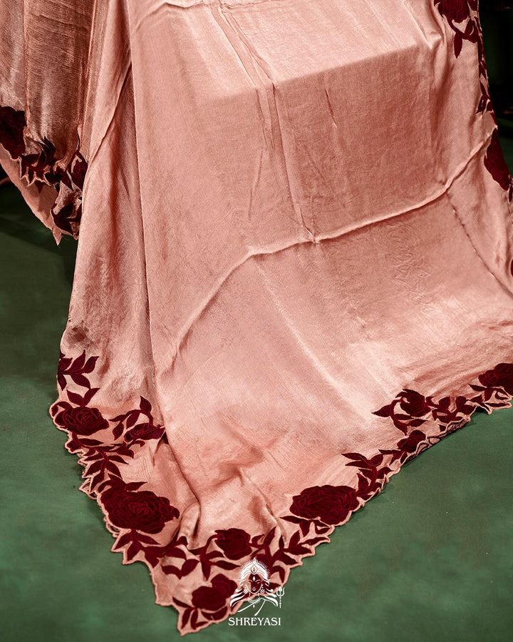 Pure Satin Silk Saree with Contrast Appliqué Borders