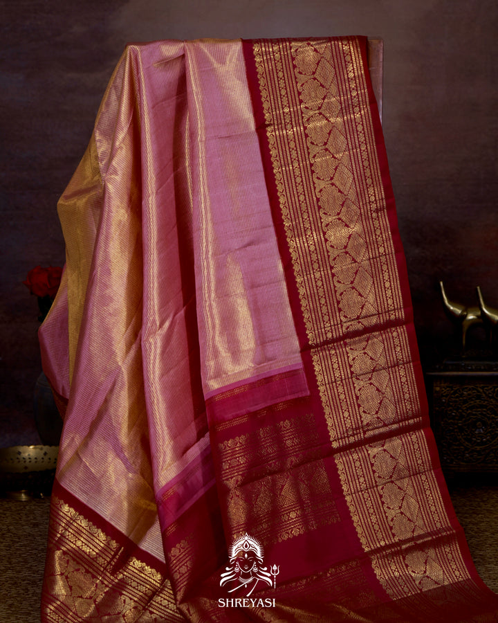 Handloom Pure Kanjivaram Tissue Silk Saree in Vairoosi Weaving with Real Zari