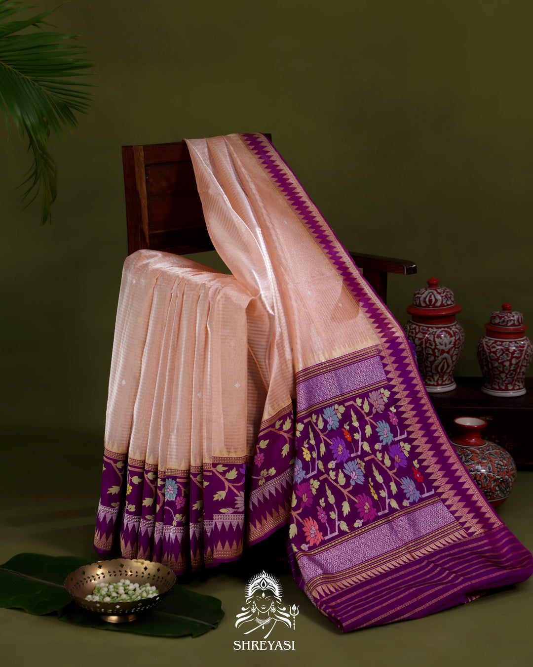 Banarasi Ektara Tissue Silk Saree with Ektara Silk Jamdani Border and Pallu