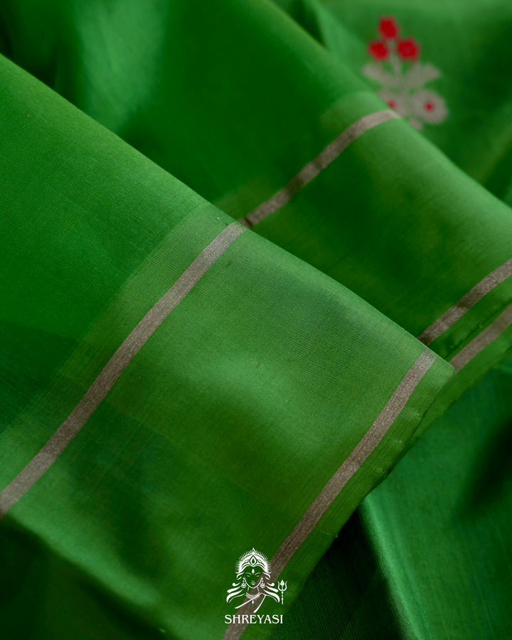 Handloom Pure Chanderi Soft Pattu Silk Saree with Meenakari Bhutis