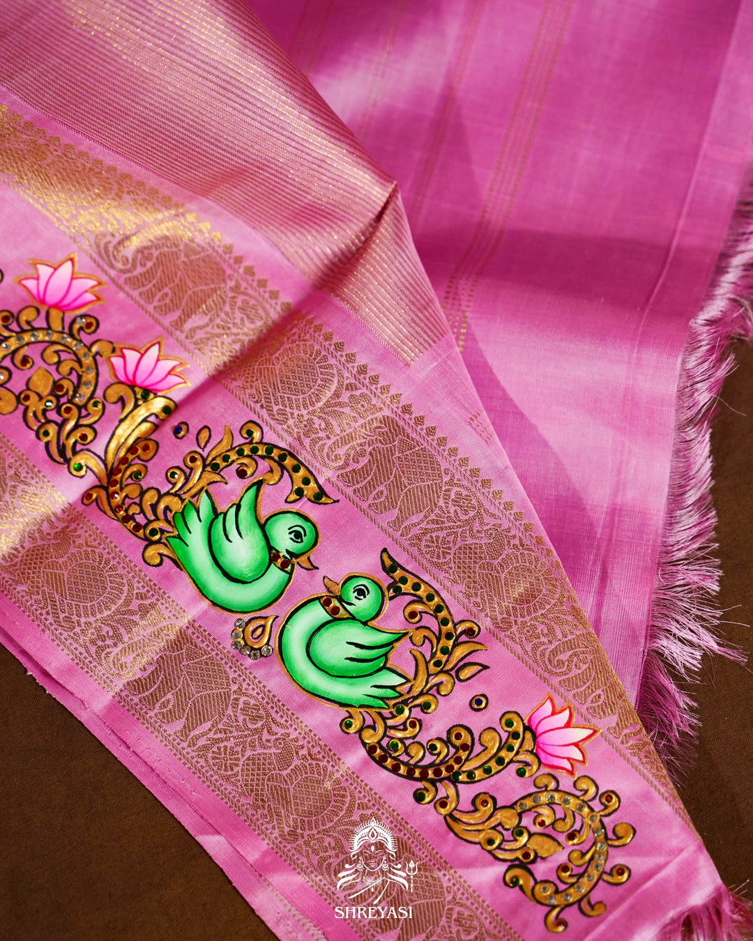 Traditional Tanjore Painting on Handloom Pure Kanjivaram Silk Sarees with Real Zari