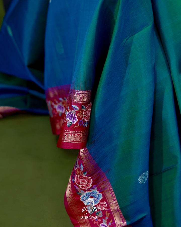 Handloom Pure Kanjivaram Silk Saree with Petit Point Embroidered Borders