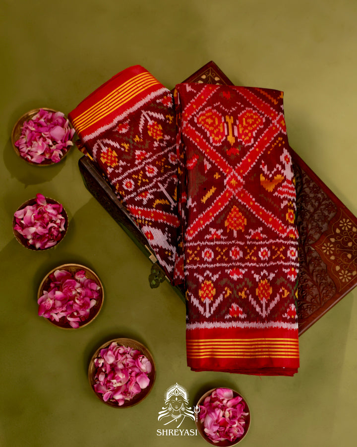 Handloom Rajkot Patola Silk Saree in 14 Motif Design