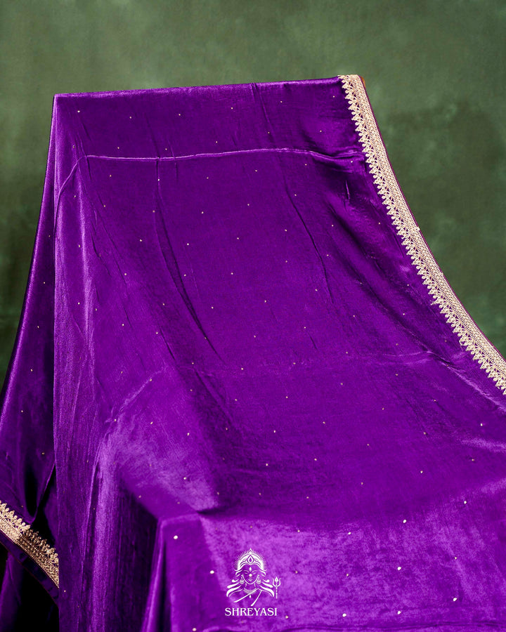 Pure Crepe Satin Saree with Embroidered Borders and Fully Embroidered Blouse