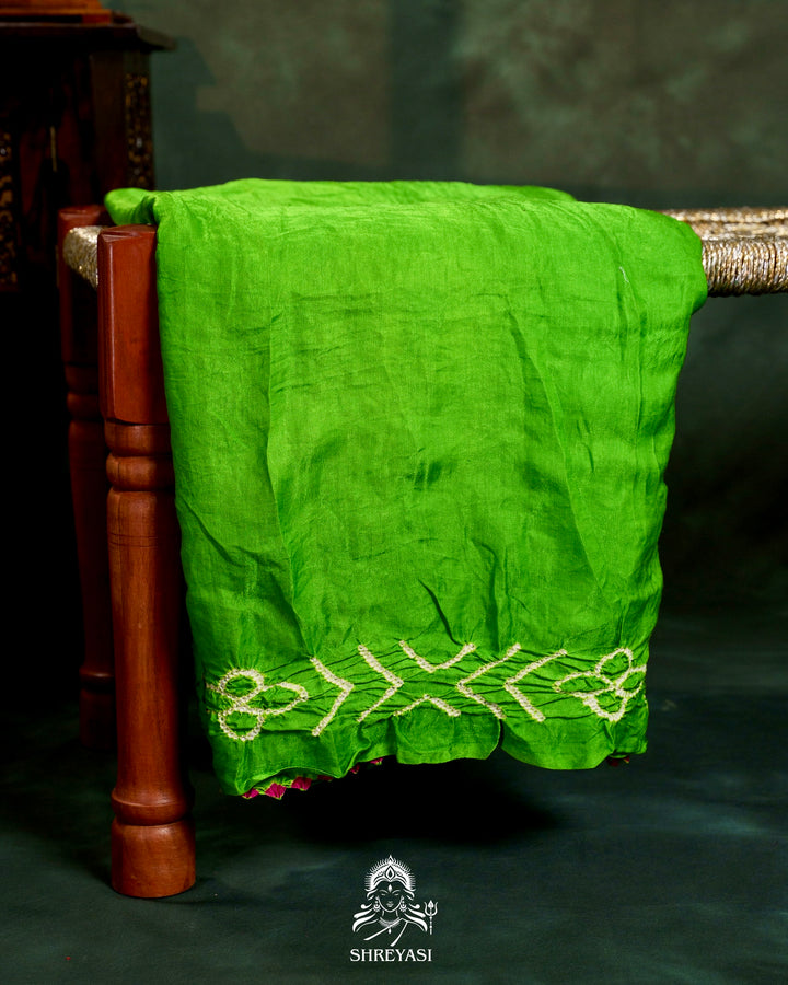 Handloom Pure Bandhani Gaji Silk Saree with Hand-Knotted Bandhej and Multicolored Bandhani Pallu