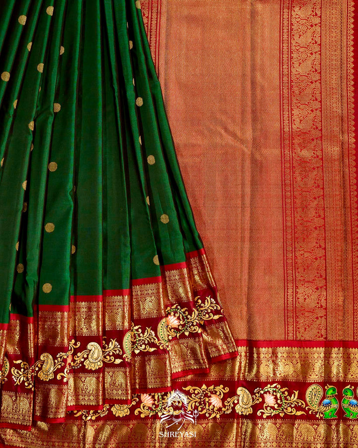 Handloom Pure Kanjivaram Silk Sarees with Real Zari and Hand Painted Tanjore Art