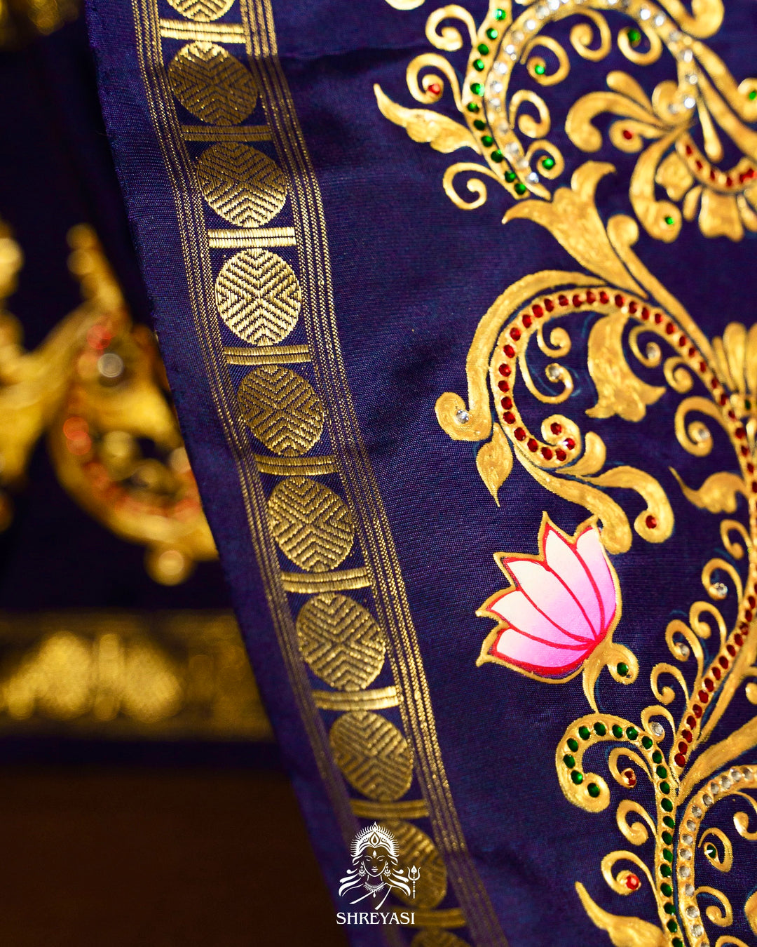 Traditional Tanjore Painting on Handloom Pure Kanjivaram Silk Sarees with Real Zari