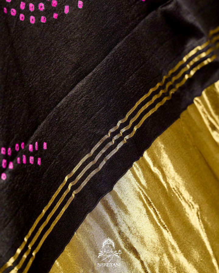 Handloom Pure Gaji Silk Bandhej Saree with Pure Paithani Border
