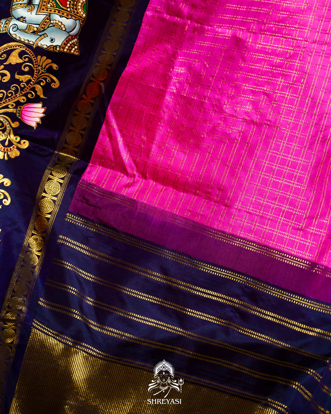 Traditional Tanjore Painting on Handloom Pure Kanjivaram Silk Sarees with Real Zari