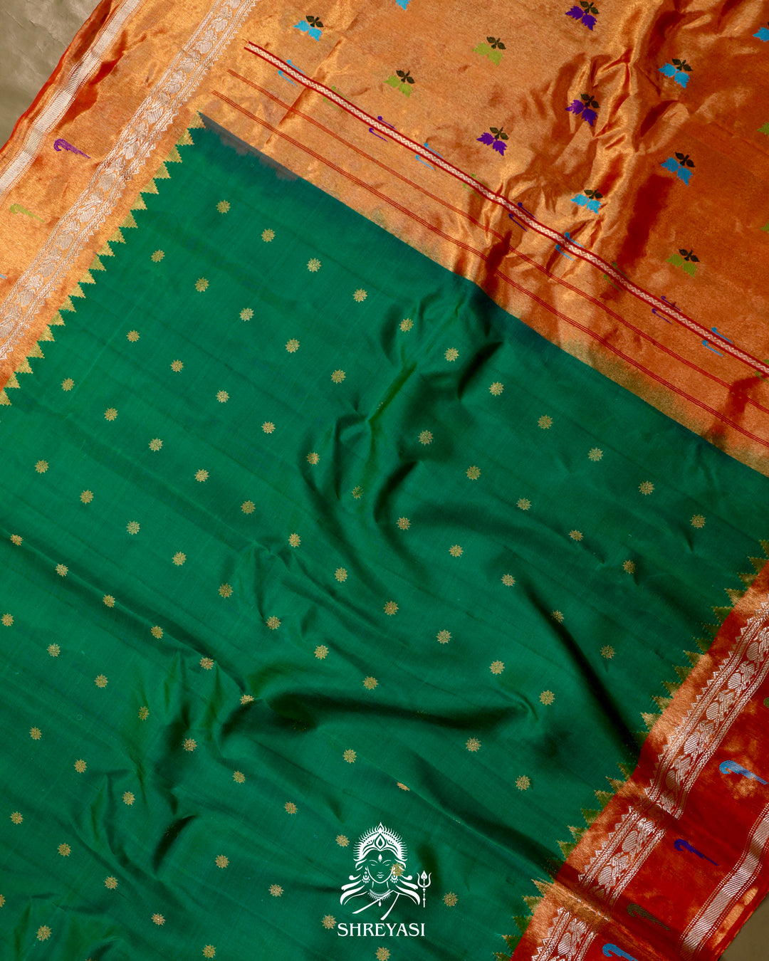 Handloom Pure Gadwal Silk Saree with Paithani Muniya Tissue Borders