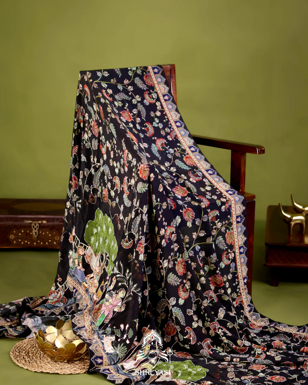 Pure Crepe Silk Saree with Kantha Embroidery