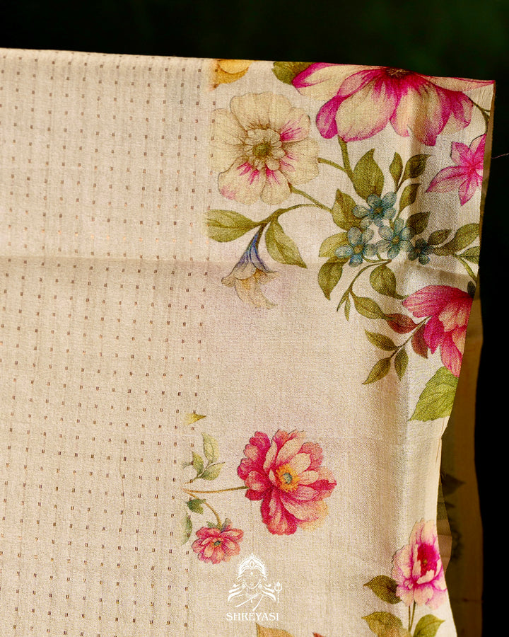 Handloom Pure Desi Tussar Silk Saree with Digital Floral Print
