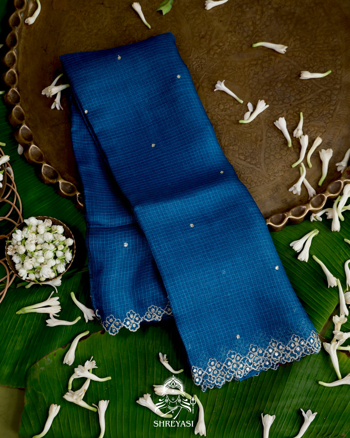Handloom Pure Tussar Kota Saree with Scalloped Pitta Embroidery Border