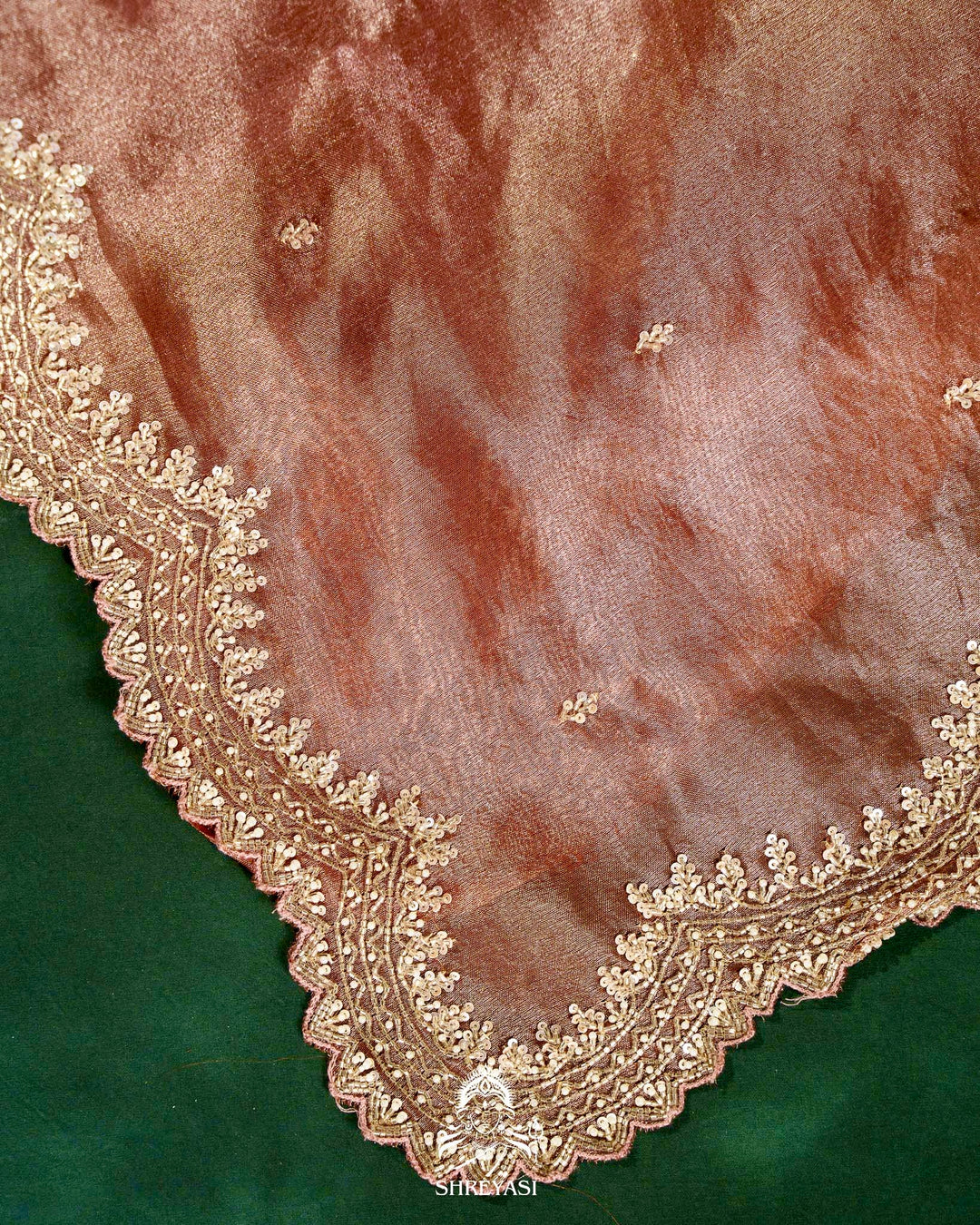 Handloom Pure Banarasi Tissue Silk Saree with Scallop Hand Embroidered Borders and Petit Point Embroidered Blouse