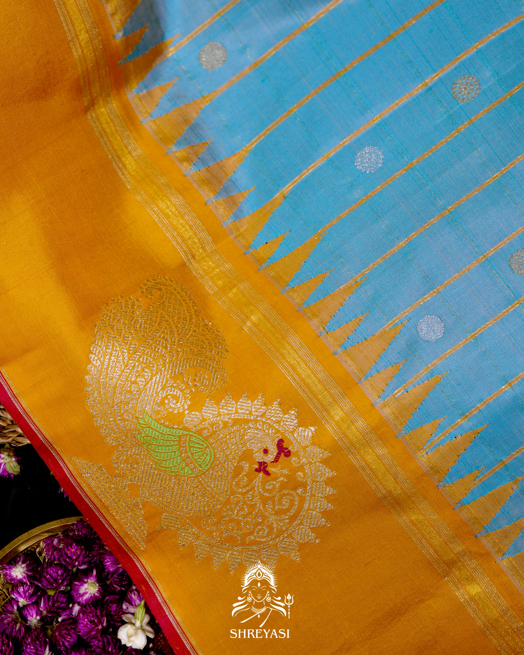 Handloom Pure Gadwal Silk Saree with Kuttu Korvai Border and Zari Peacock Motifs