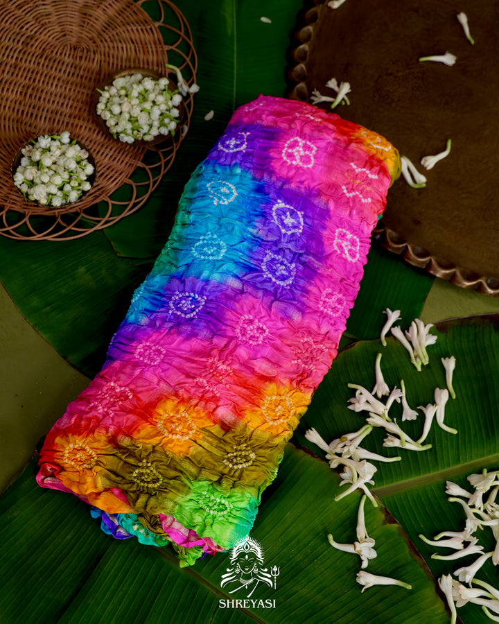 Pure Gaji Silk Gharchola Saree with Hand-Knotted Bandhej