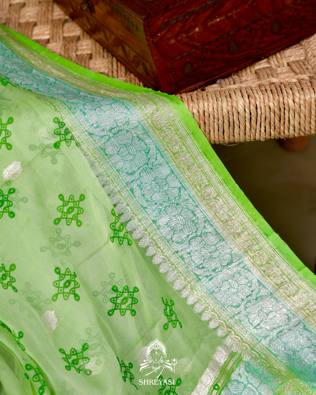 Banarasi Khaddi Chiffon Georgette Saree with Hand Block Motifs