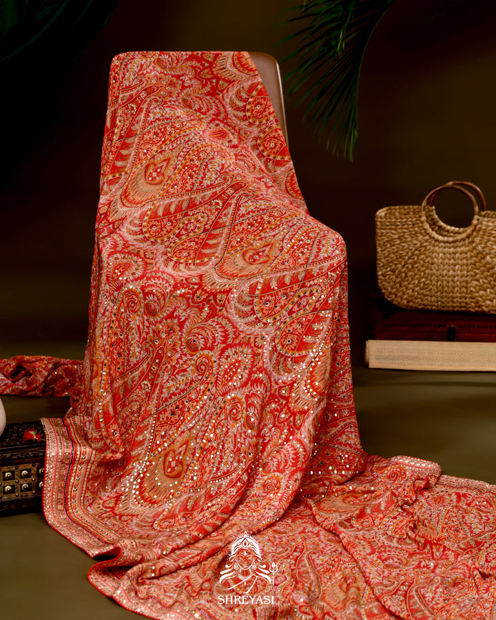 Crepe Silk Saree with Heavy Hand Embroidery