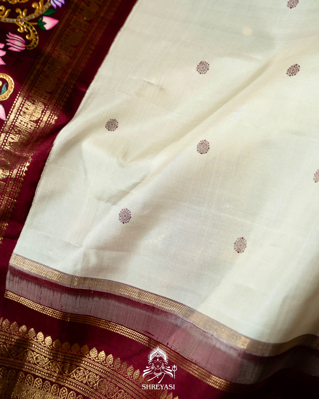 Traditional Tanjore Painting on Handloom Pure Kanjivaram Silk Sarees with Real Zari