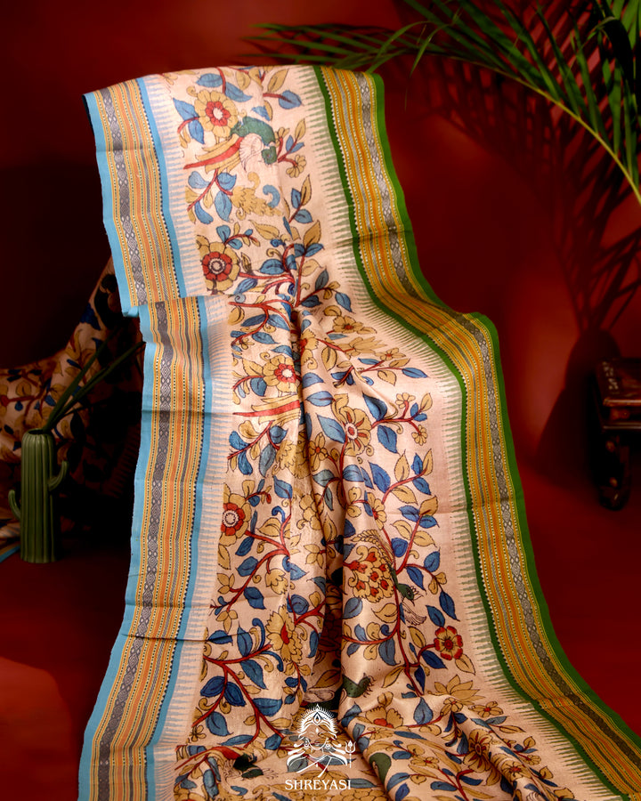 Vidarbha Tussar Silk Saree with Pen Kalamkari Artwork