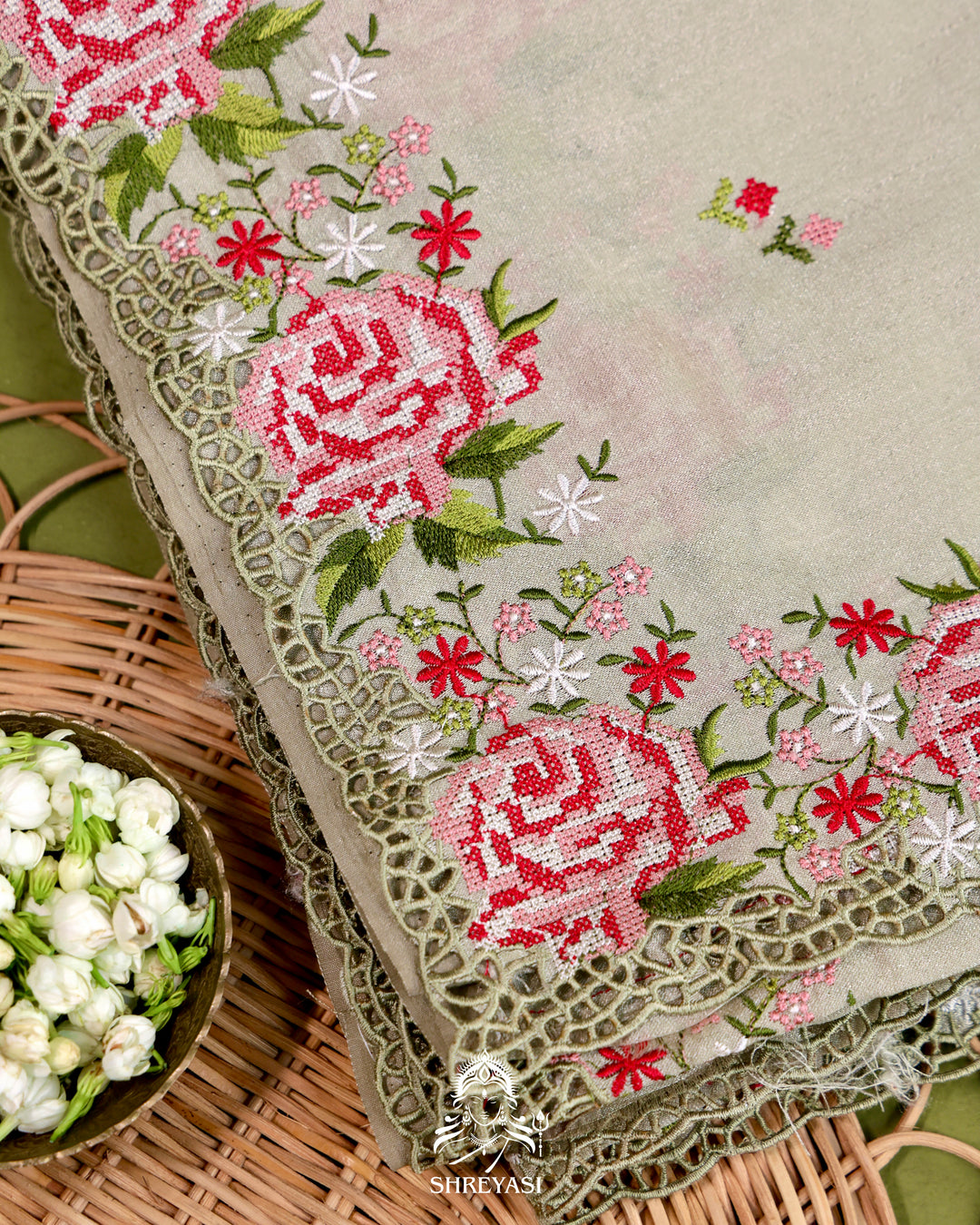 Tussar Silk Saree with Petit Point Embroidery