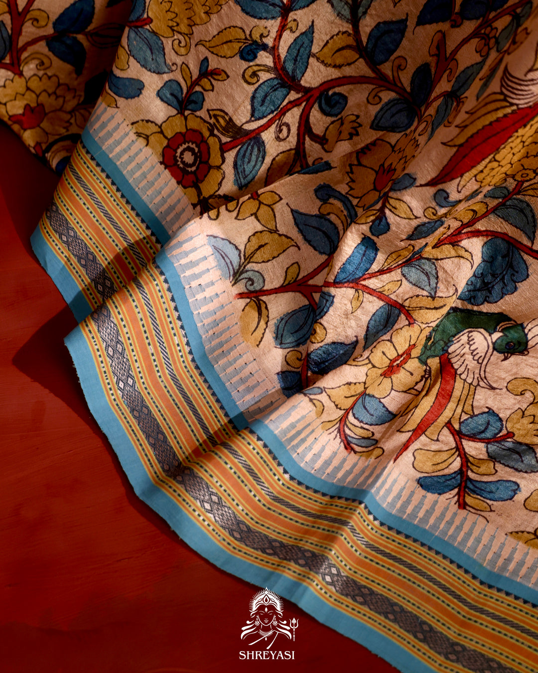 Vidarbha Tussar Silk Saree with Pen Kalamkari Artwork