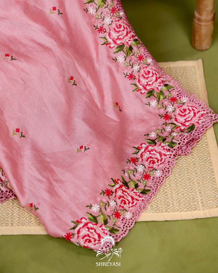 Tussar Silk Saree with Petit Point Embroidery