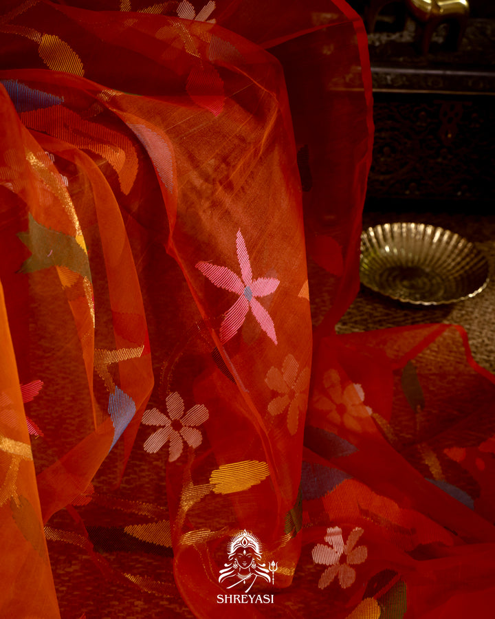 Muslin Jamdani Saree with Full Jaal Needle Weaving