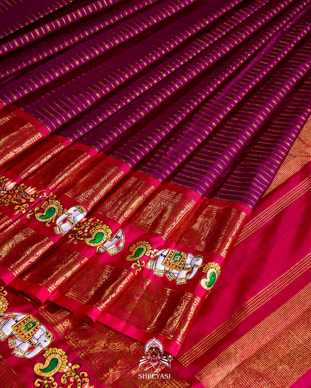 Handloom Pure Kanjivaram Silk Sarees with Real Zari and Hand Painted Tanjore Art