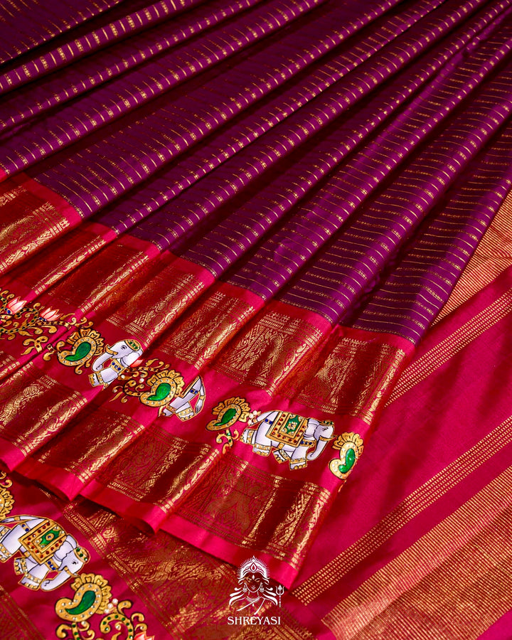 Handloom Pure Kanjivaram Silk Sarees with Real Zari and Hand Painted Tanjore Art