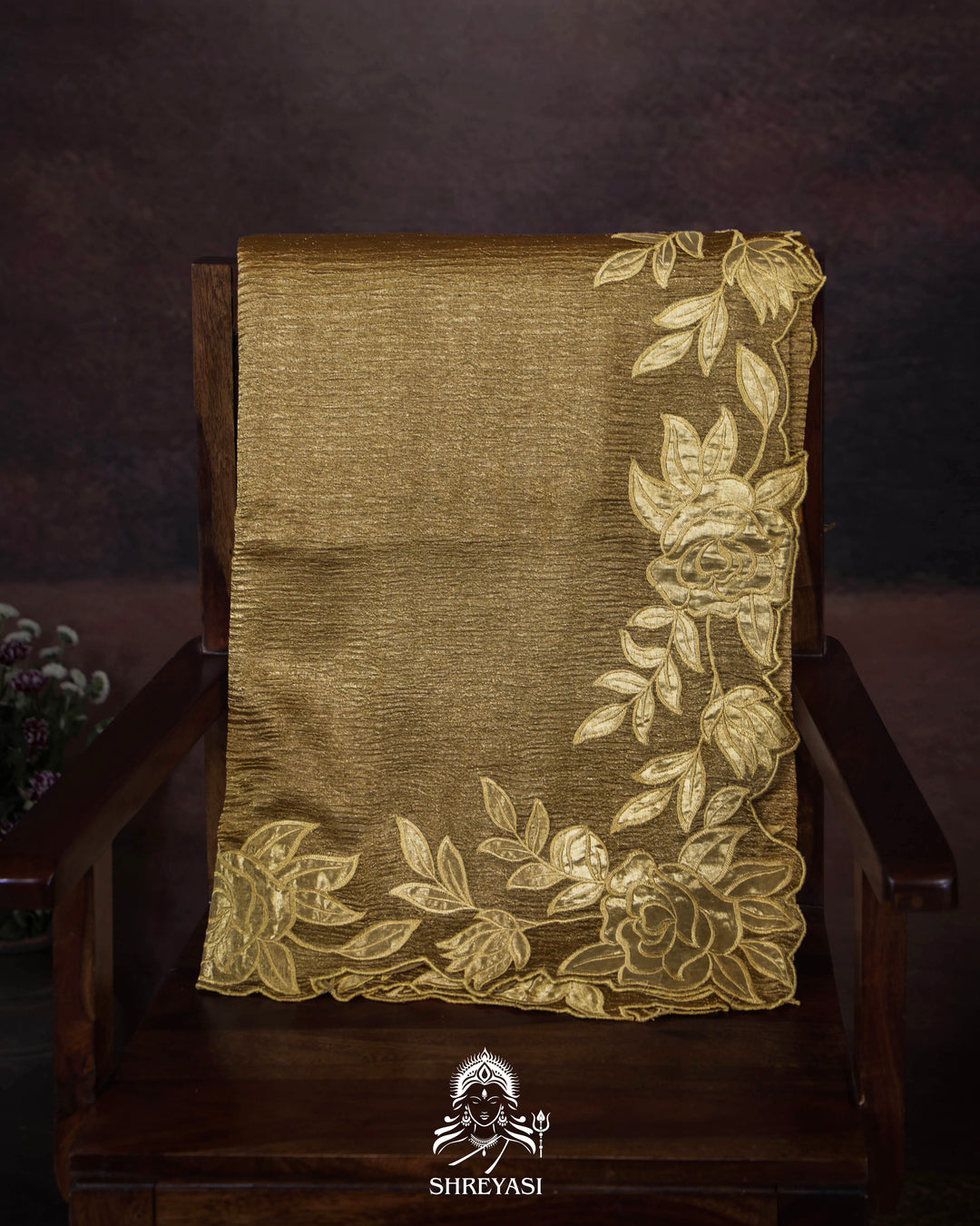 Handloom Pure Banarasi Crushed Tissue Silk Saree with Appliqué Borders