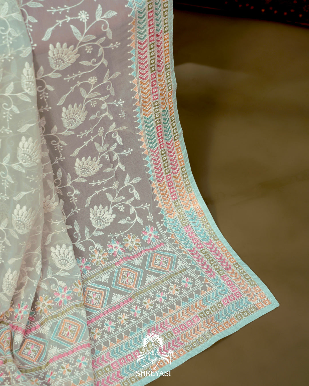 Georgette Saree with Chikankari Inspired Embroidery