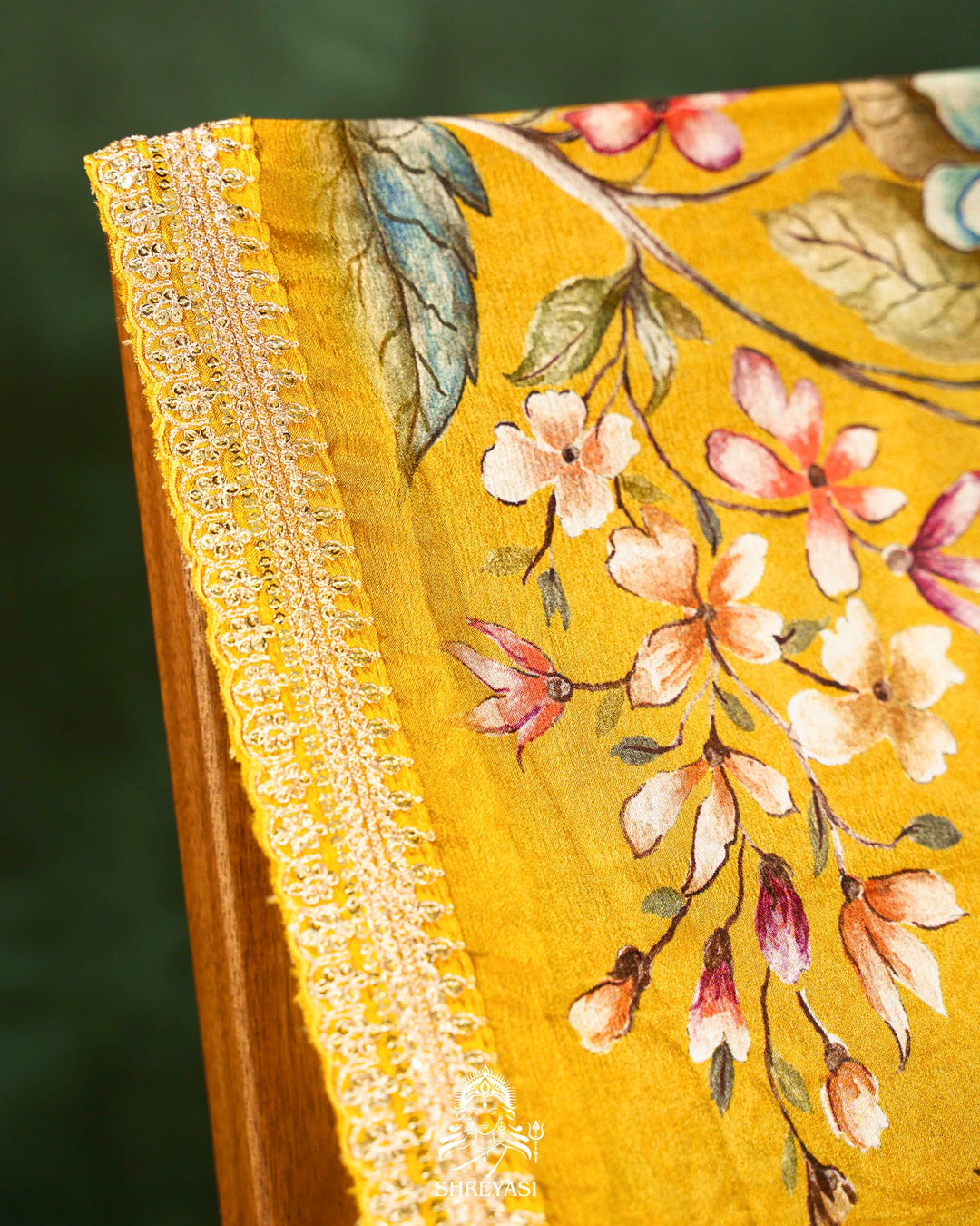 Floral Crepe Chiffon Saree with Embroidered Borders