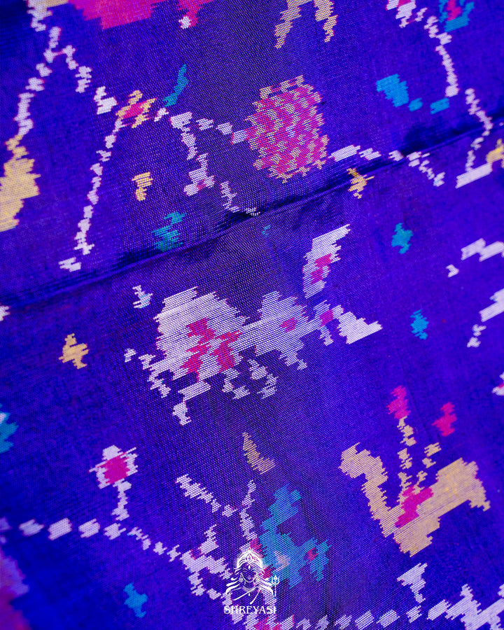Handloom Pure Rajkot Single Ikat Patola Silk Saree with Hand-Embroidered Raw Silk Blouse