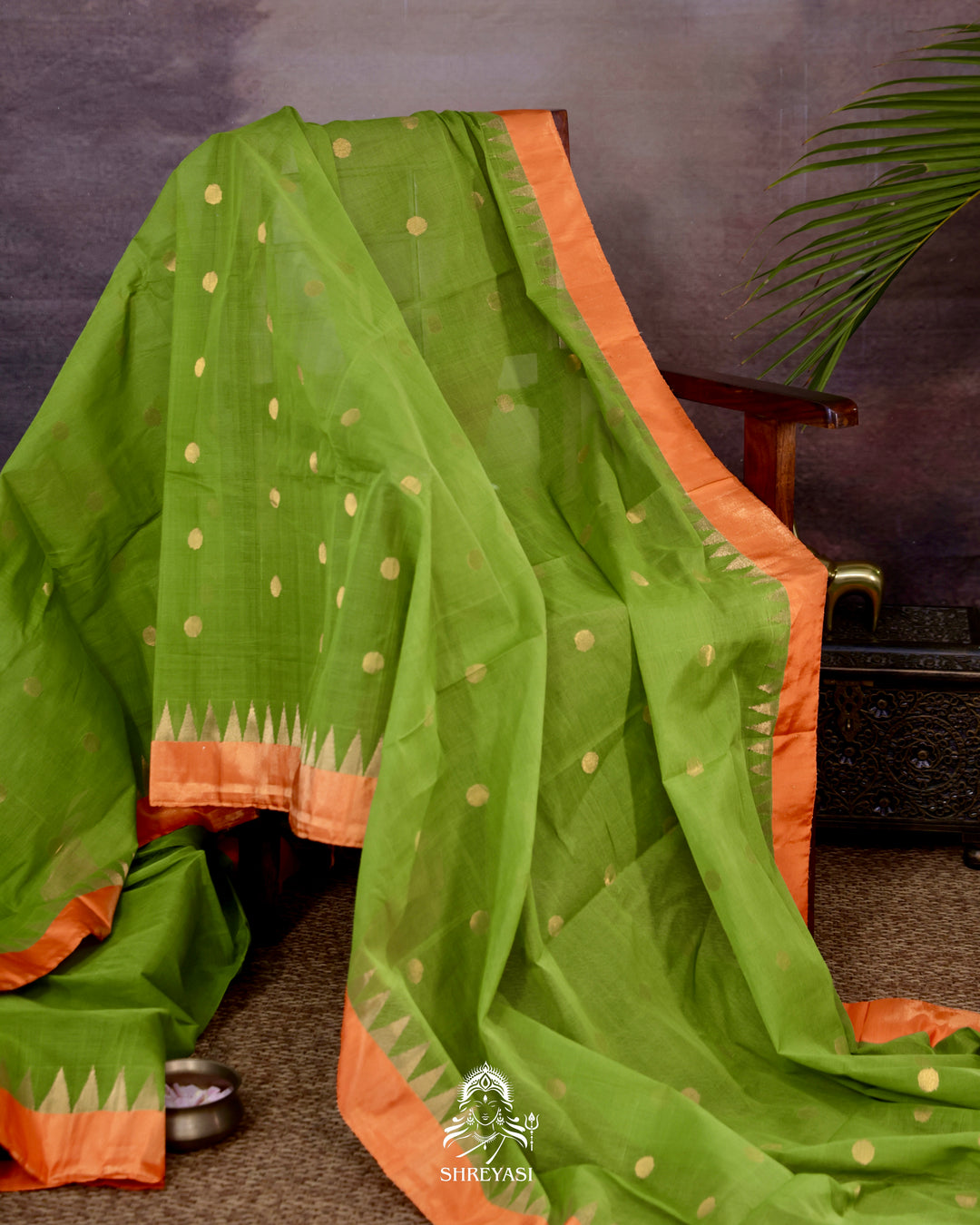 Handwoven Pure Ponduru Khadi Jamdani Saree in Fresh Leaf Green with Woven Floral & Bird Pallu