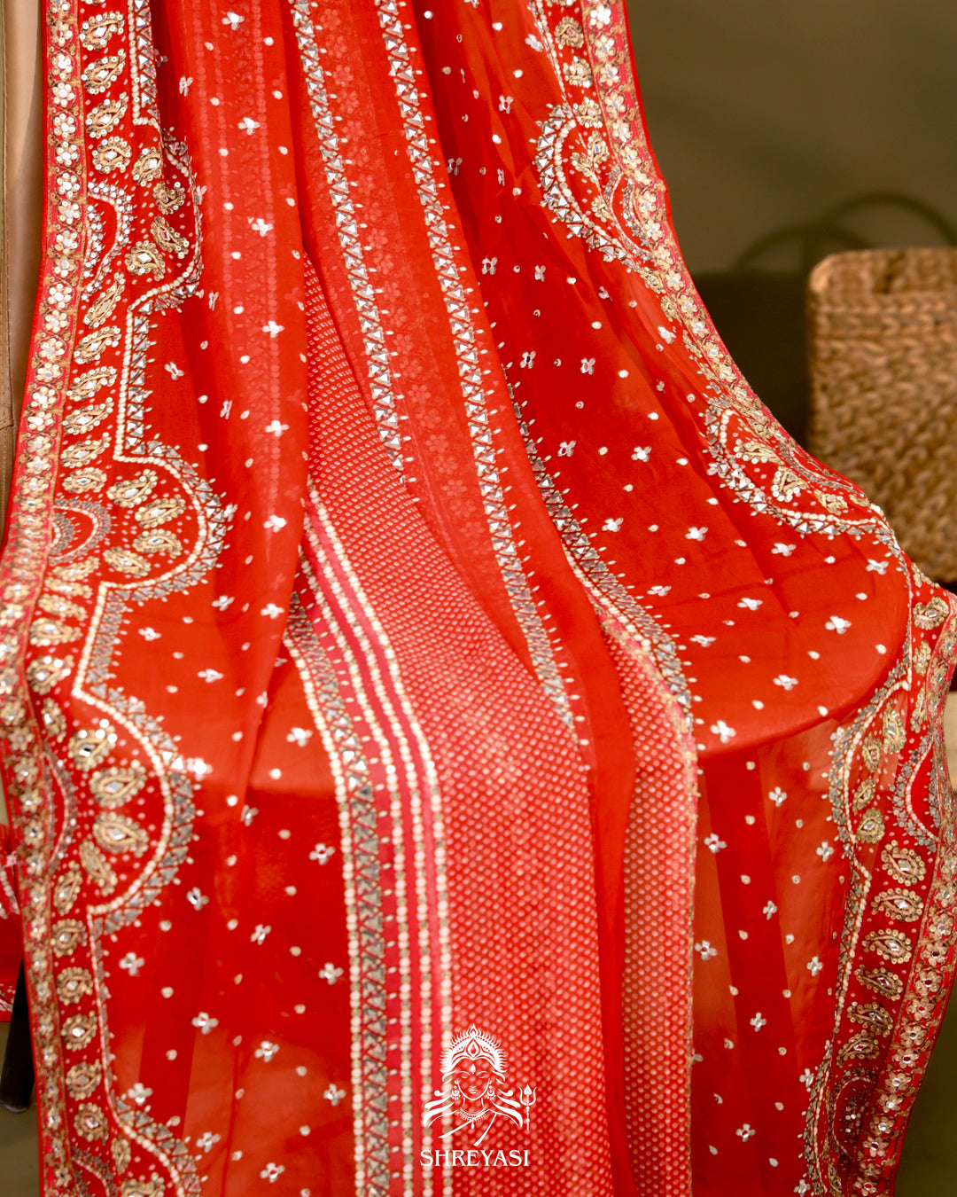 Georgette Cocktail Saree with Mukaish and Zardozi Mirror Embroidery