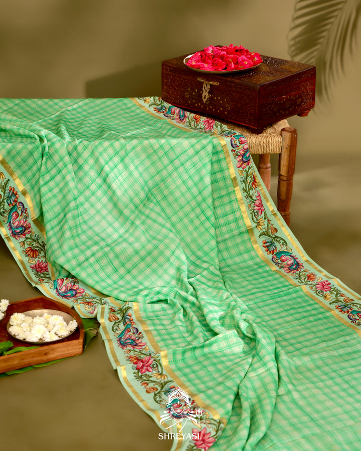 Mysore Silk Saree with Tanjore Design Border and Pallu