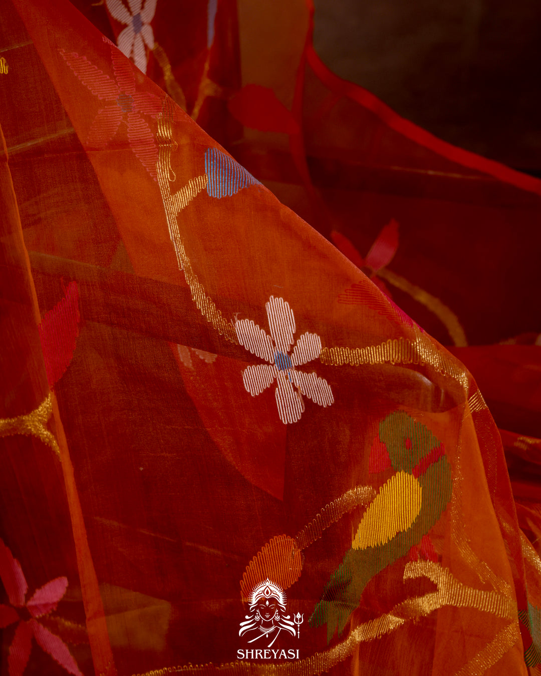 Muslin Jamdani Saree with Full Jaal Needle Weaving