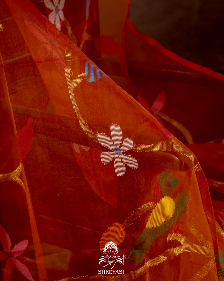 Muslin Jamdani Saree with Full Jaal Needle Weaving