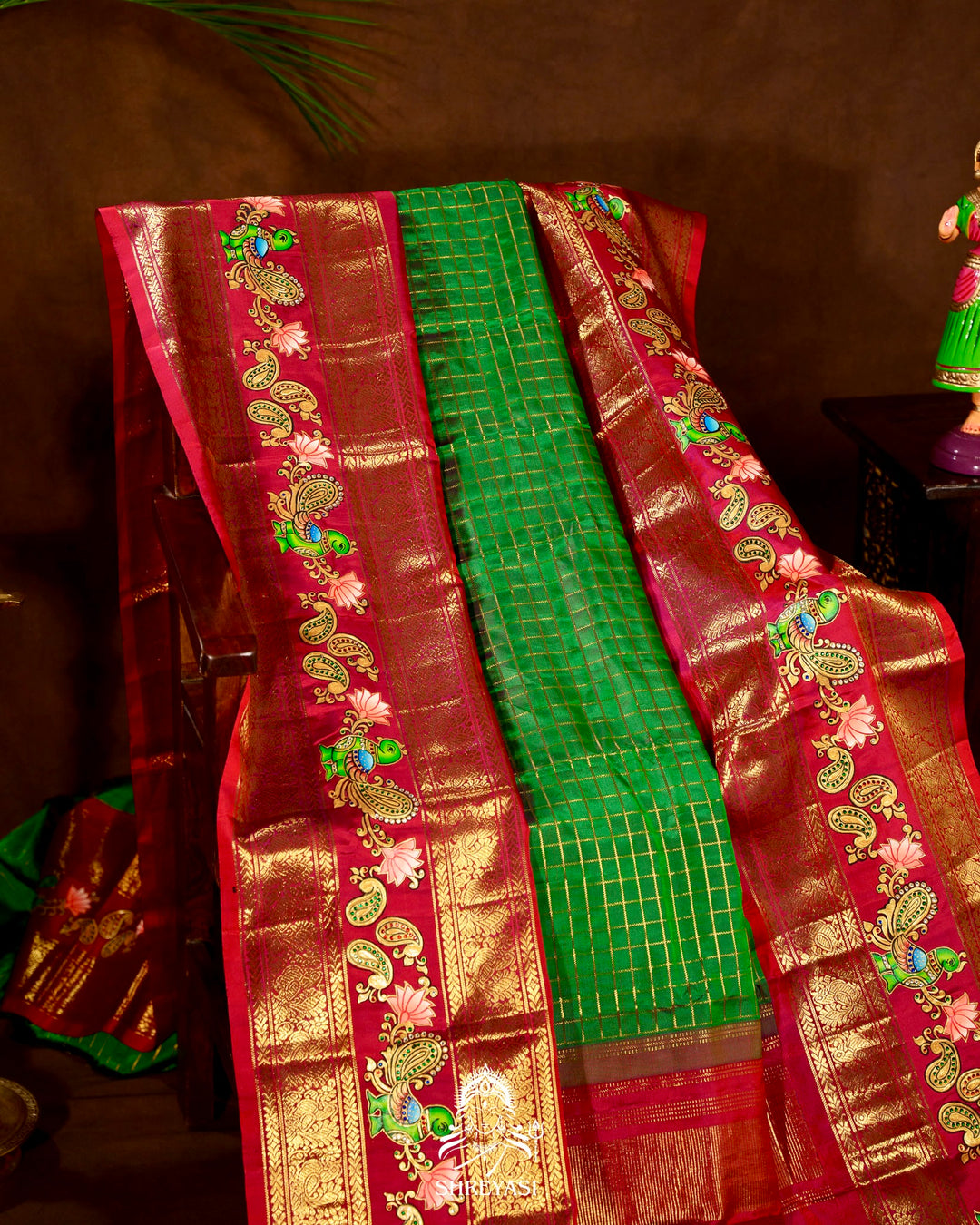 Handloom Pure Kanjivaram Silk Sarees with Real Zari and Hand Painted Tanjore Art