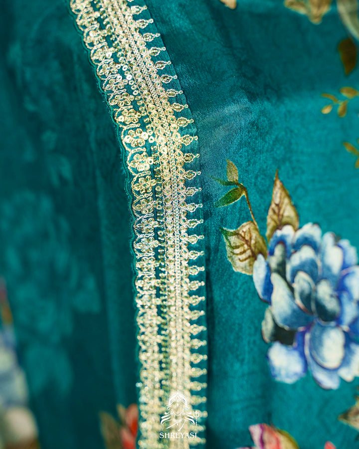Floral Crepe Chiffon Saree with Embroidered Borders
