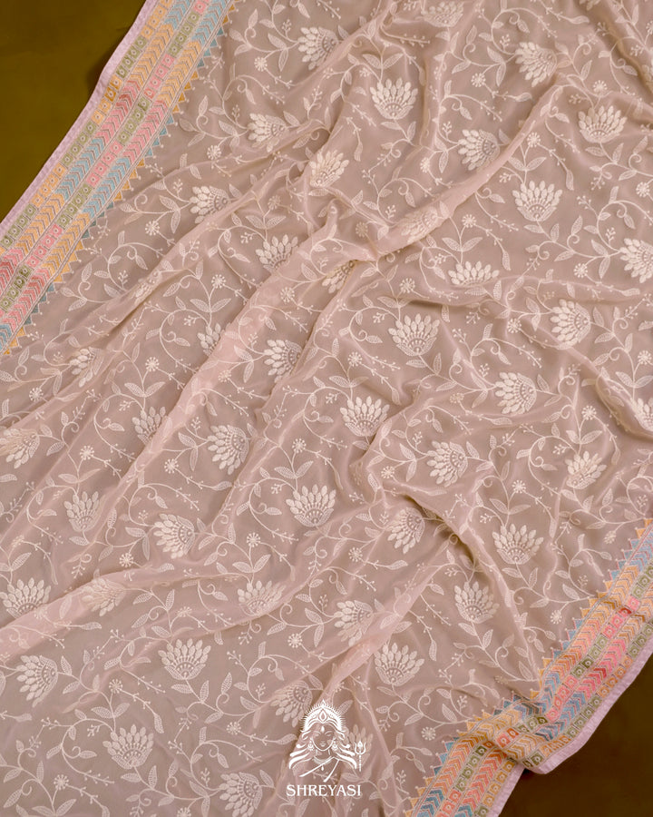 Georgette Saree with Chikankari Inspired Embroidery