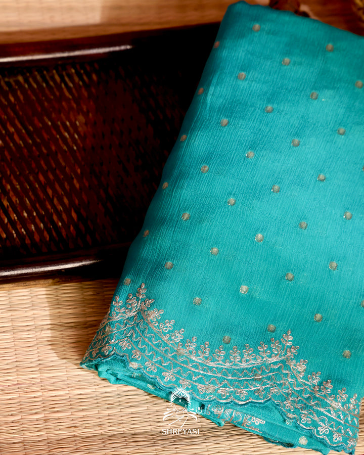 Embroidered Crepe Satin Saree with Patola Paithani Blouse